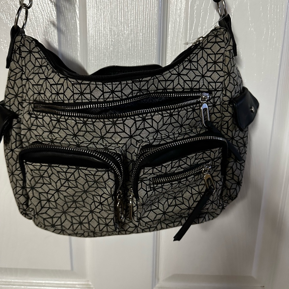 Geometric Patterned Black and Gray Women's Bag
